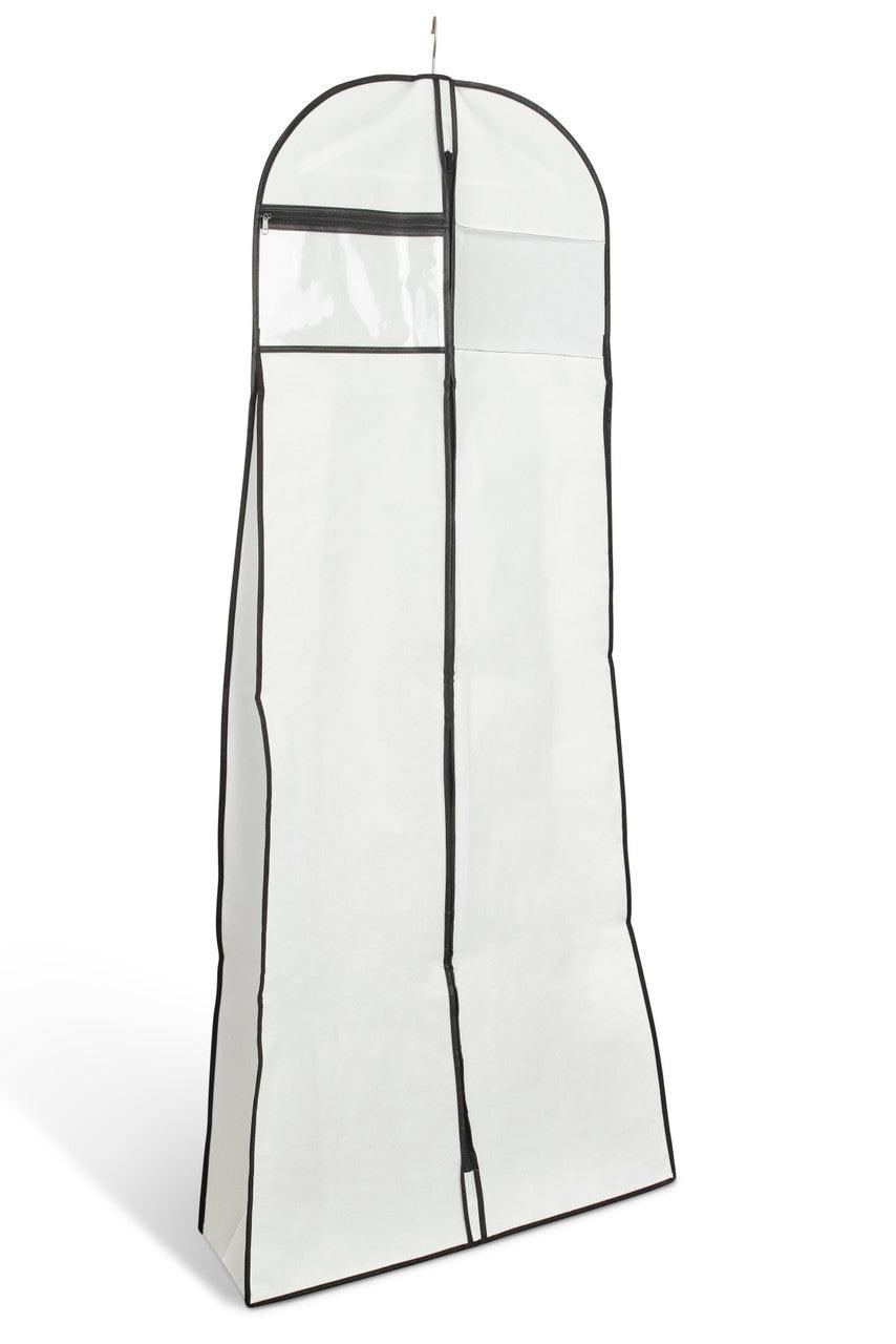 Wedding Dress Garment Bag White with Black Trim with 25 cm Gusset