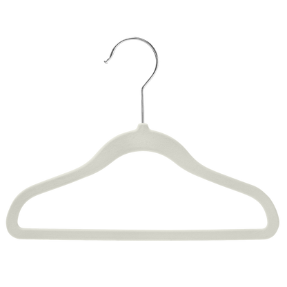 Baby Size Off-White Velvet Coat Hangers - 30cm - With Chrome Hook  (Sold in Bundles of 50/100)