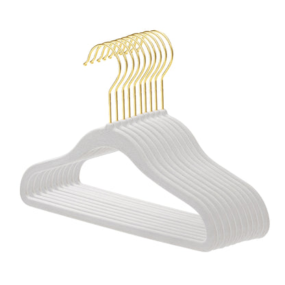 Baby Size White Velvet Coat Hangers - 30cm - With Gold Hook  (Sold in Bundles of 20/50/100)