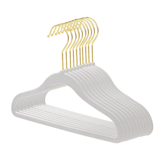 Baby Size White Velvet Coat Hangers - 30cm - With Gold Hook  (Sold in Bundles of 50/100)