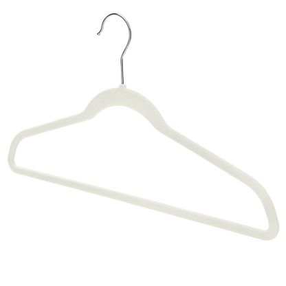 Off-White Velvet Coat Hangers - 44.5cm - With Chrome Hook  (Sold in Bundles of 50/100)