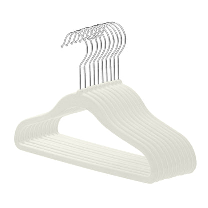 Baby Size Off-White Velvet Coat Hangers - 30cm - With Chrome Hook  (Sold in Bundles of 50/100)