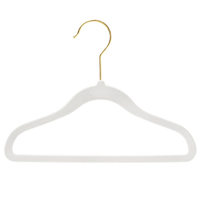 Baby Size White Velvet Coat Hangers - 30cm - With Gold Hook  (Sold in Bundles of 20/50/100)