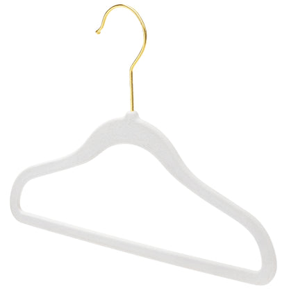 Baby Size White Velvet Coat Hangers - 30cm - With Gold Hook  (Sold in Bundles of 20/50/100)