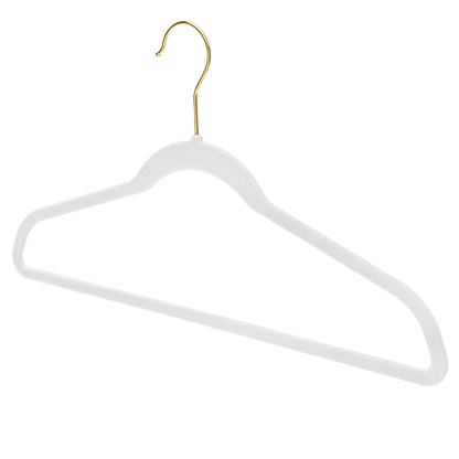 White Velvet Coat Hangers - 44.5cm - With Gold Hook  (Sold in Bundles of 20/50/100)