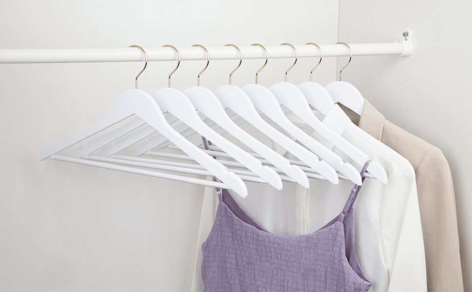 Matt White Wooden Hangers with Trouser Bar and Shoulder Notches - 45 cm -  Choice of pack quantity options